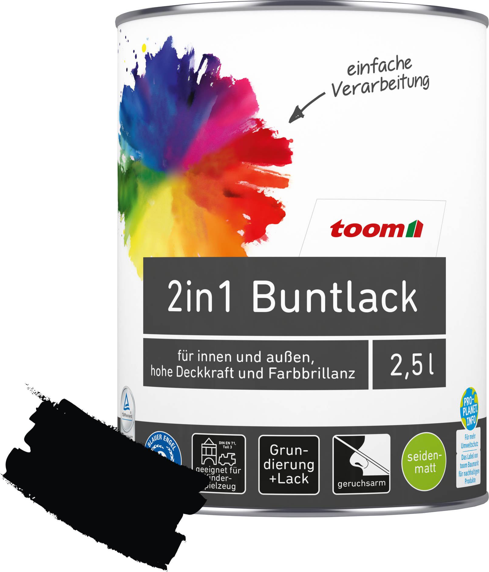 toom 2in1 Buntlack 'Mitternacht' tiefschwarz seidenmatt 2,5 l