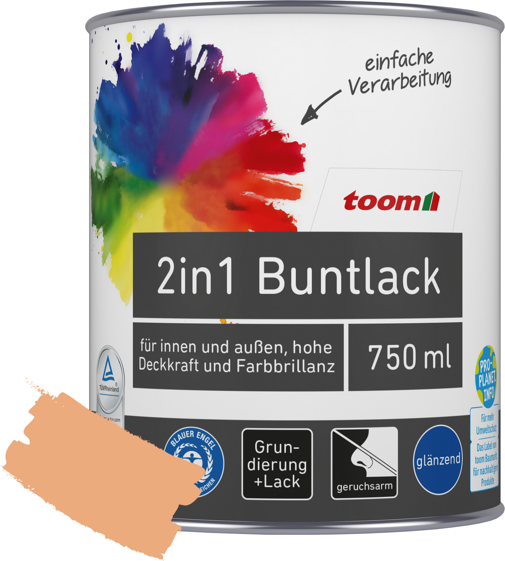 Thumbnail - toom 2in1 Buntlack papayafarben glänzend 750 ml