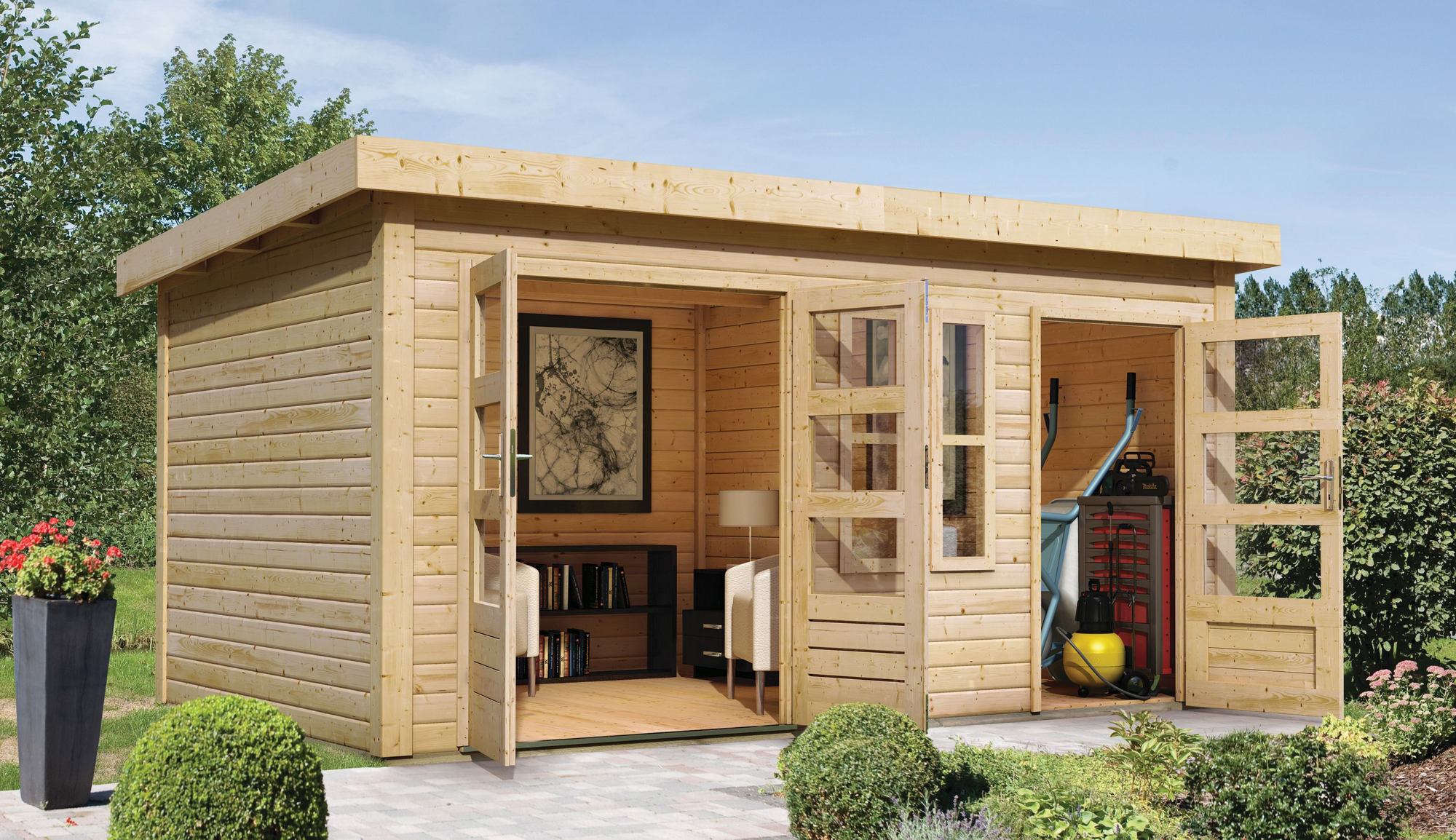 Karibu Gartenhaus 'Krönbuch 2' Fichtenholz naturbelassen 228 x 426 x 276 cm