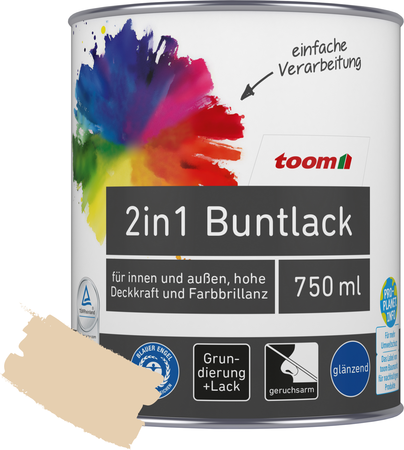 Thumbnail - toom 2in1 Buntlack 'Sonnenstrahl' hellelfenbein glänzend 750 ml