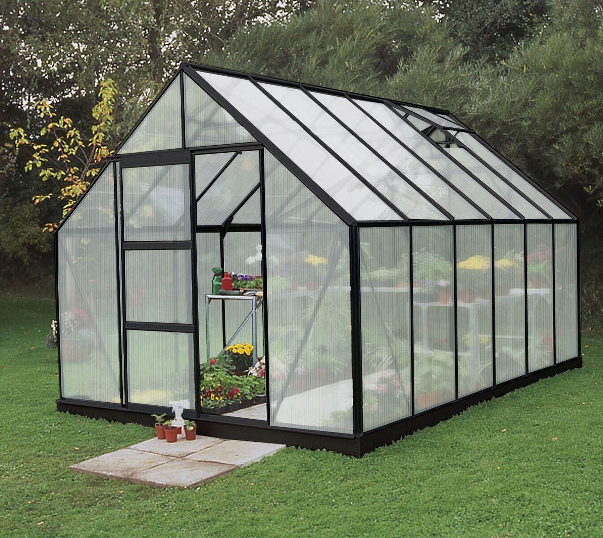 Halls Gewächshaus 'Universal 128' 257 x 384 cm mit 6 mm Doppelstegplatten schwarz