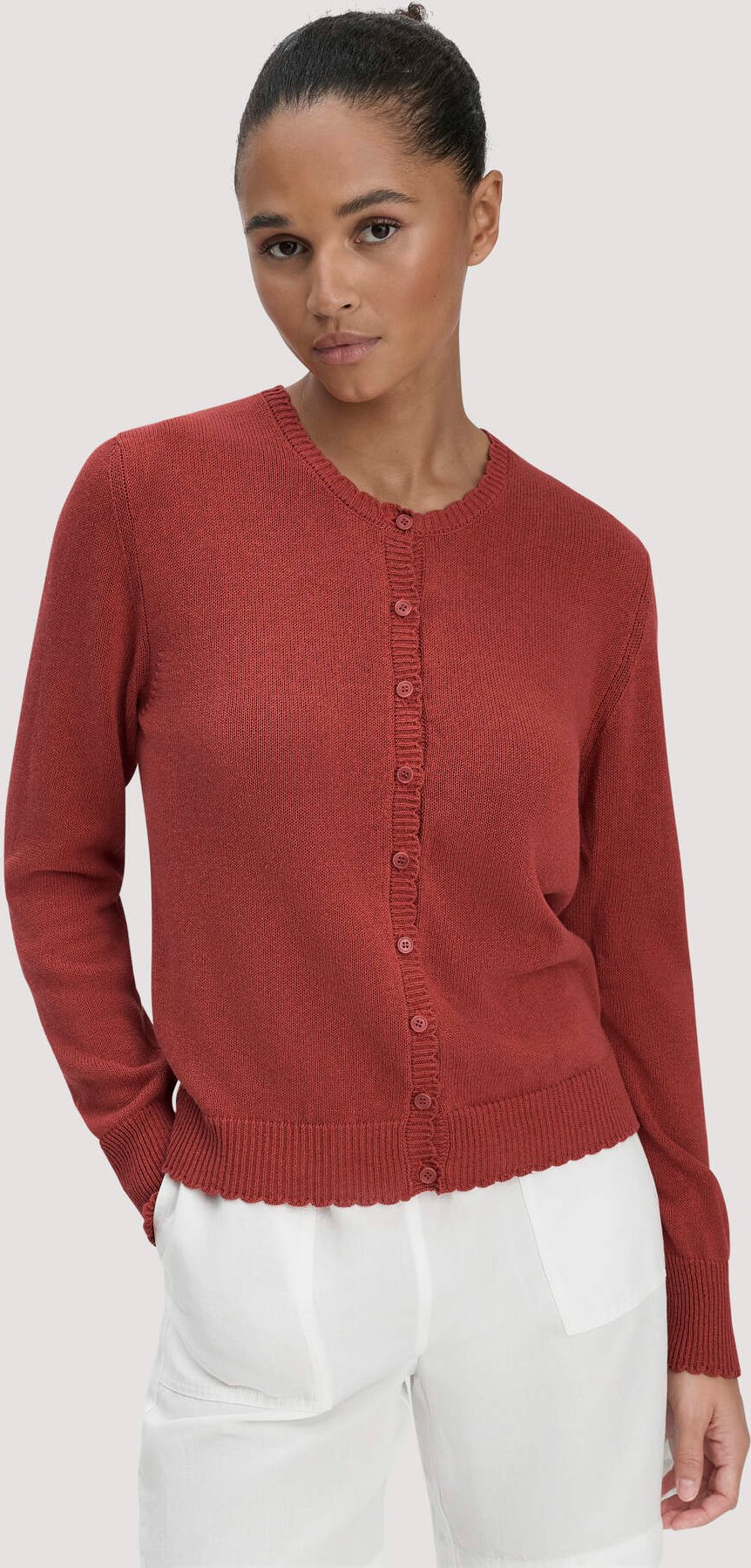 hessnatur Damen Strick Jacke Regular aus Leinen mit Bio-Baumwolle und LENZING™ ECOVERO - braun - Größe L