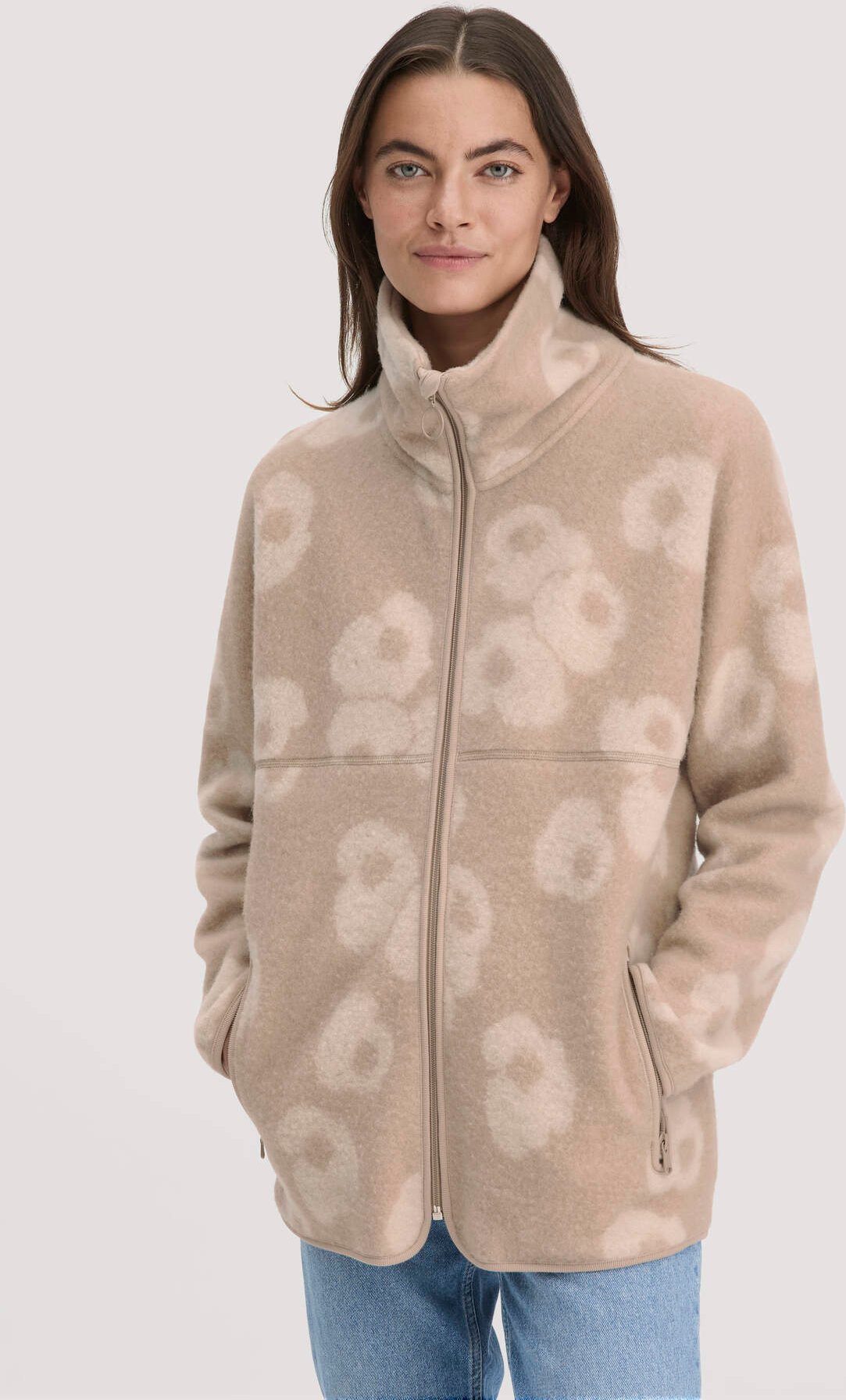 hessnatur Damen Wollfleece Jacke Oversize aus Schurwolle - beige - Größe XL