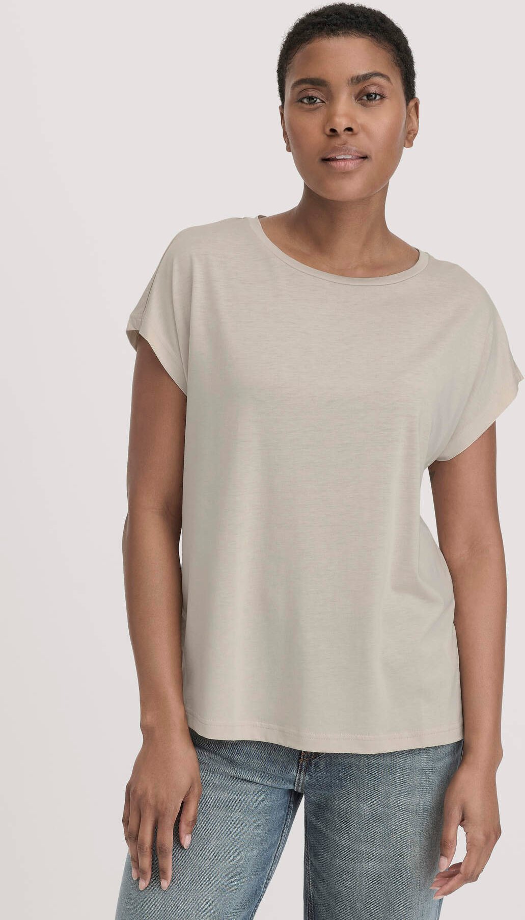 hessnatur Damen T-Shirt Oversize aus TENCEL™ Lyocell mit Bio-Baumwolle - beige - Größe L