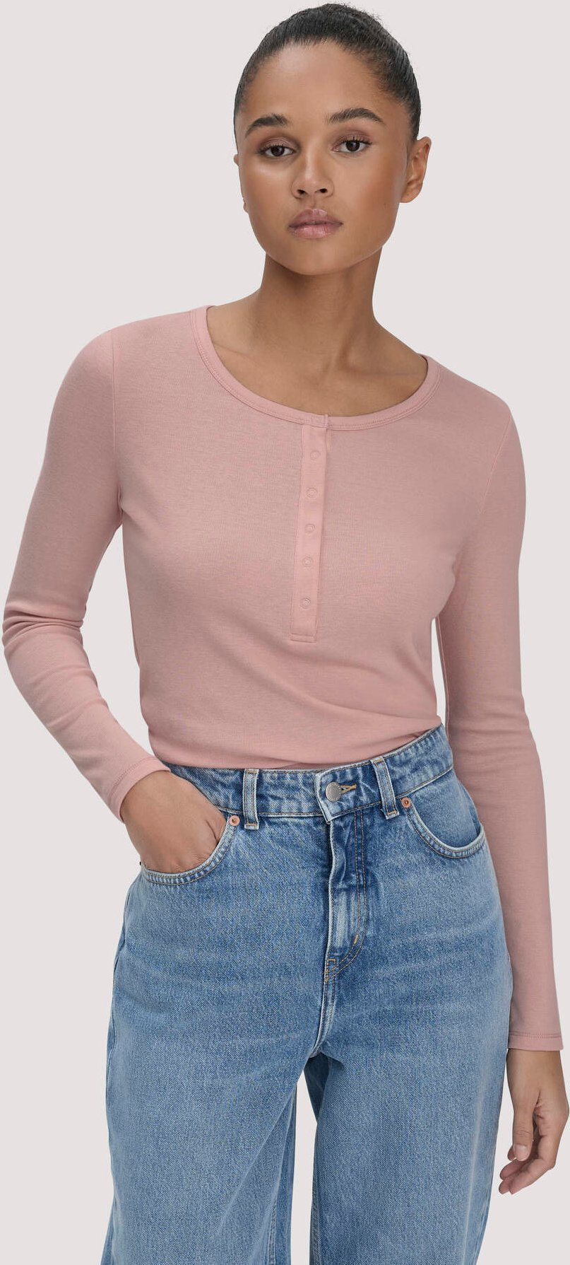 hessnatur Damen Softrib Longsleeve Henley Fitted aus Bio-Baumwolle und Tencel™ Modal - rosa - Größe 46