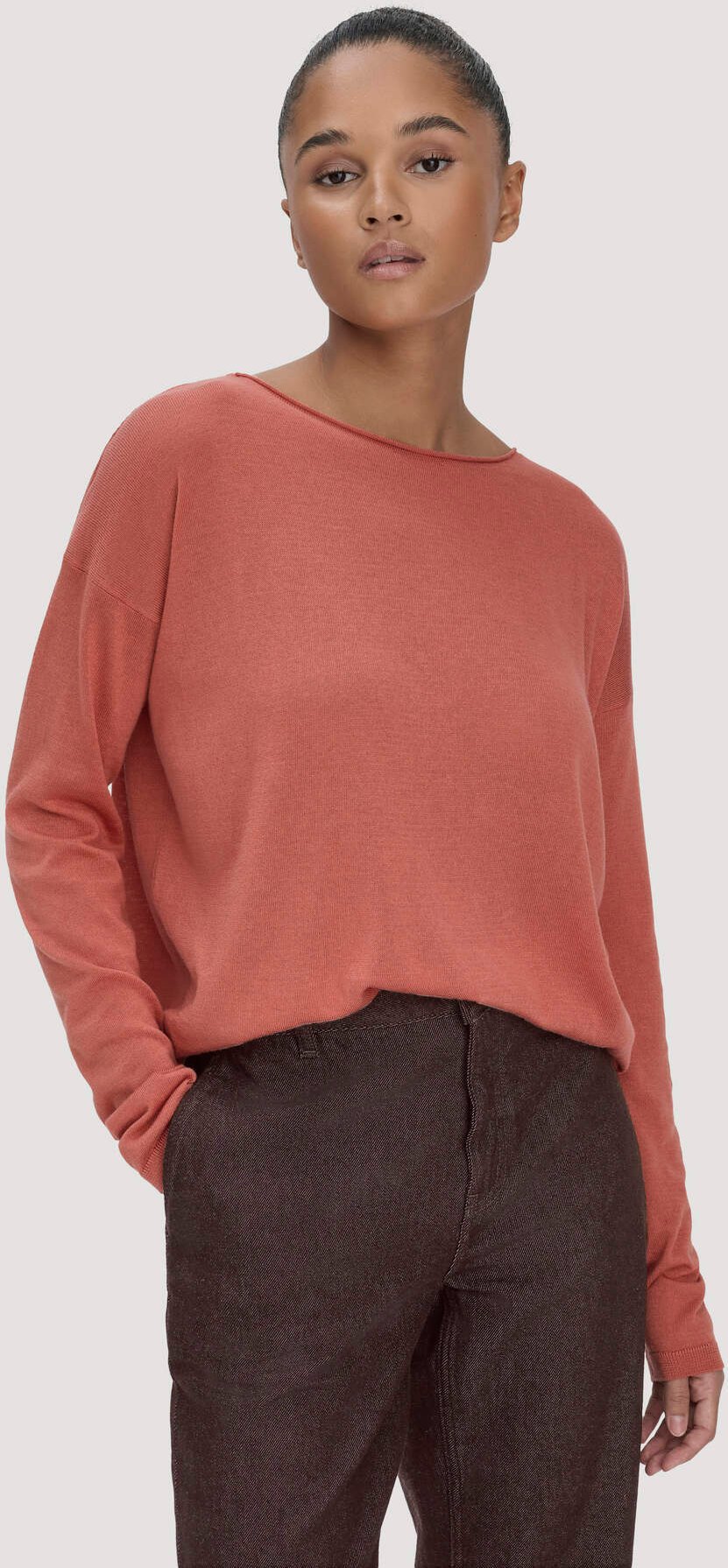 hessnatur Damen Strick Pullover Oversize aus TENCEL™ Lyocell mit Bio-Baumwolle - orange - Größe L