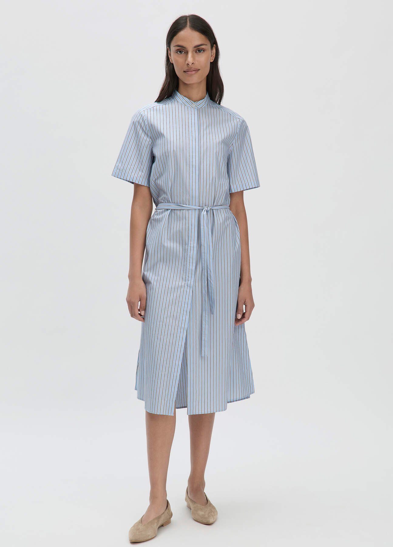 hessnatur Damen Streifen Hemdblusen Kleid Midi Relaxed - blau - Größe 38