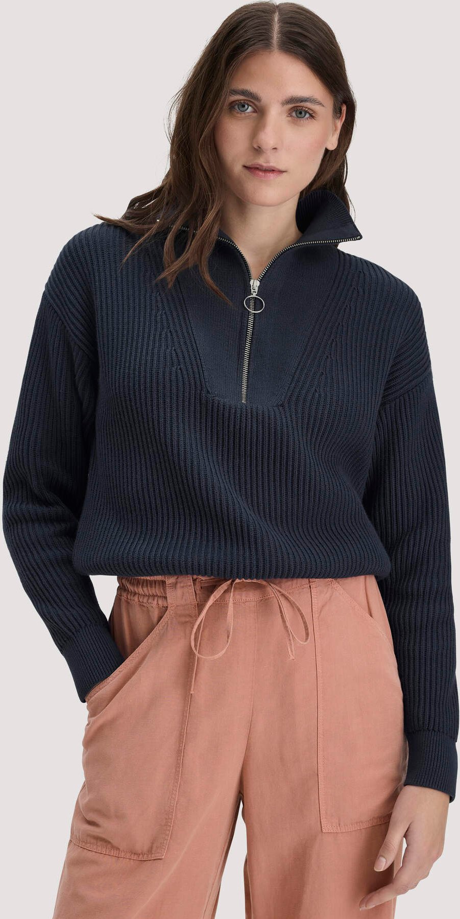 hessnatur Damen Strick Troyer Relaxed aus Bio-Baumwolle - blau - Größe L