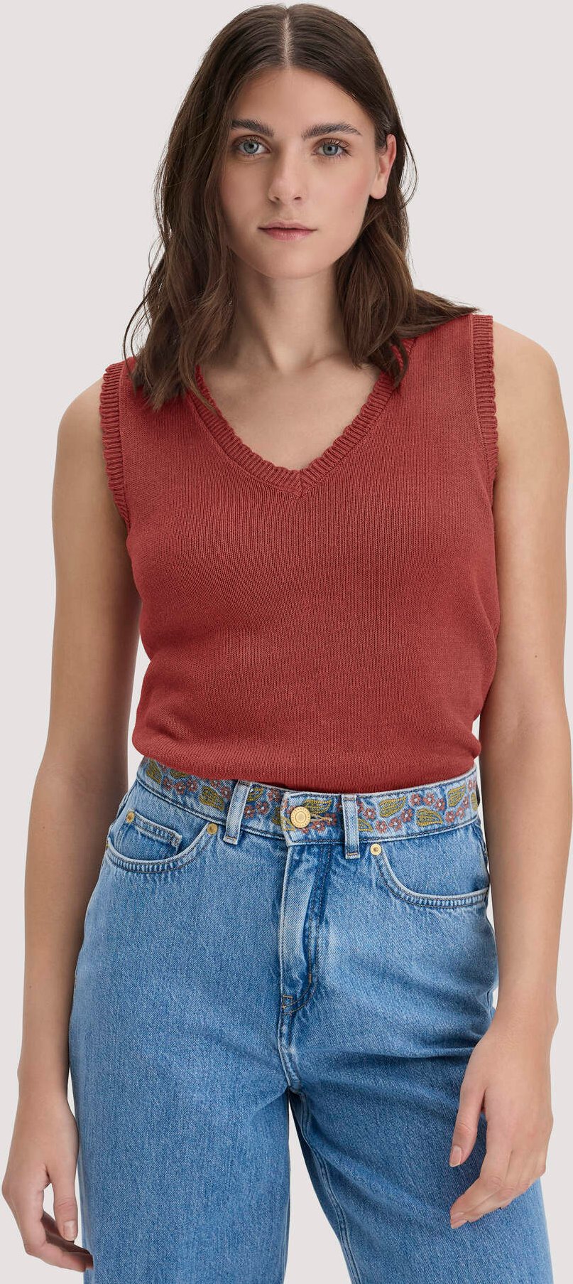 hessnatur Damen Strick Top Regular aus Leinen mit Bio-Baumwolle und LENZING™ ECOVERO - braun - Größe S