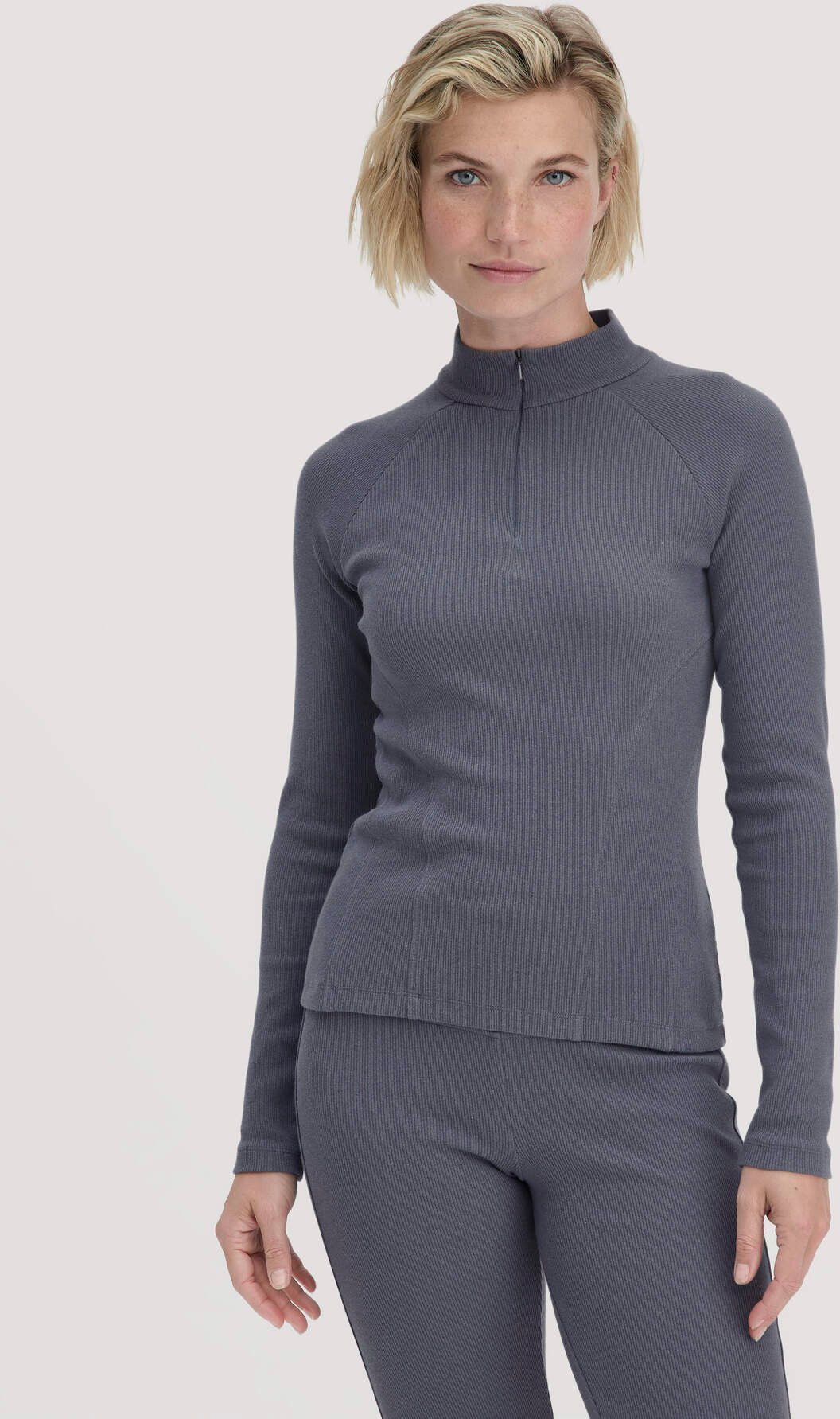 hessnatur Loungewear Longsleeve Fitted BETTER RECYCLING aus Bio-Baumwolle - blau - Größe 40