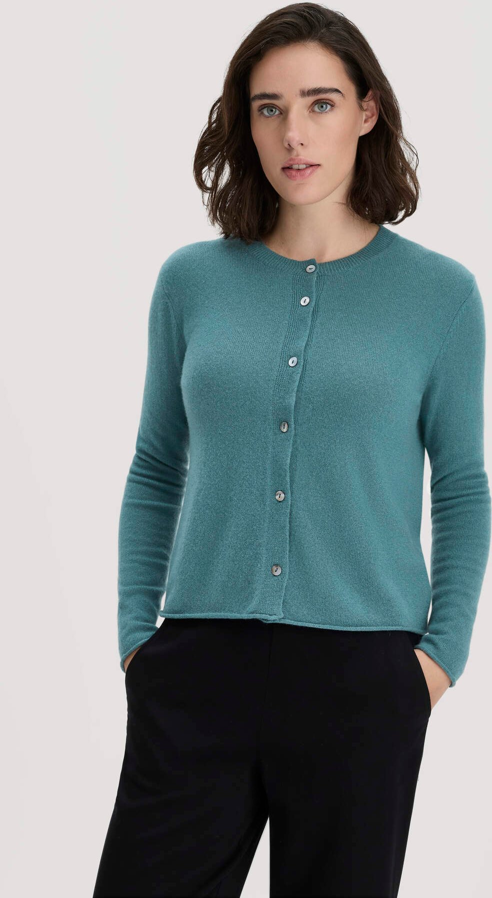 hessnatur Damen FTC × HESSNATUR Strick Jacke Regular aus Cashmere - grün - Größe XS