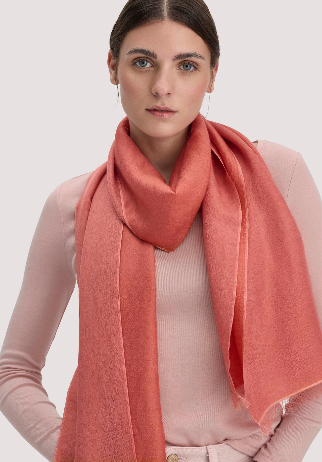 hessnatur Damen Schal aus Schurwolle mit Seide - orange - Größe 45x200 cm