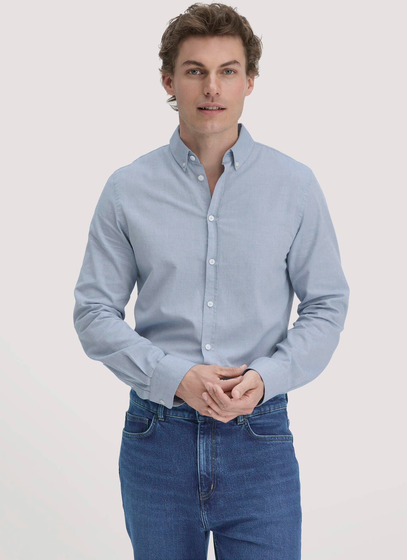 hessnatur Herren Oxford Hemd Regular aus Bio-Baumwolle - blau - Größe M (39/40)
