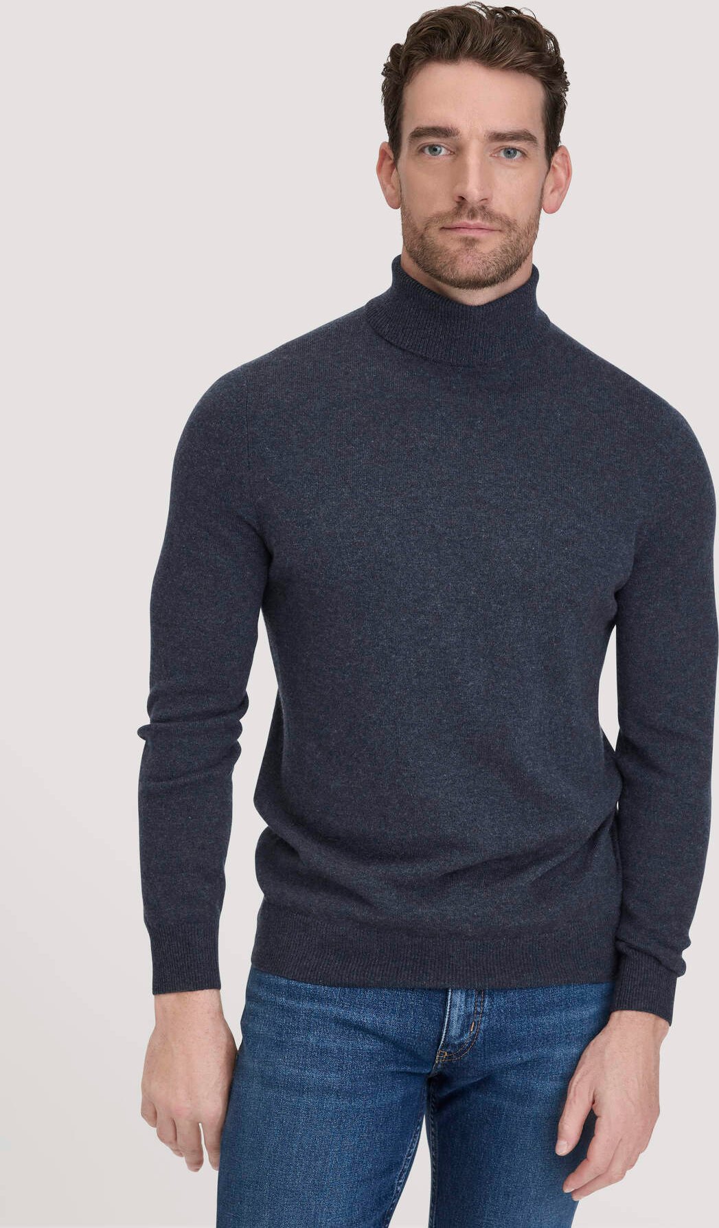 Thumbnail - hessnatur Herren Rollkragen Pullover Regular aus Bio-Merinowolle mit Cashmere - blau - Größe S