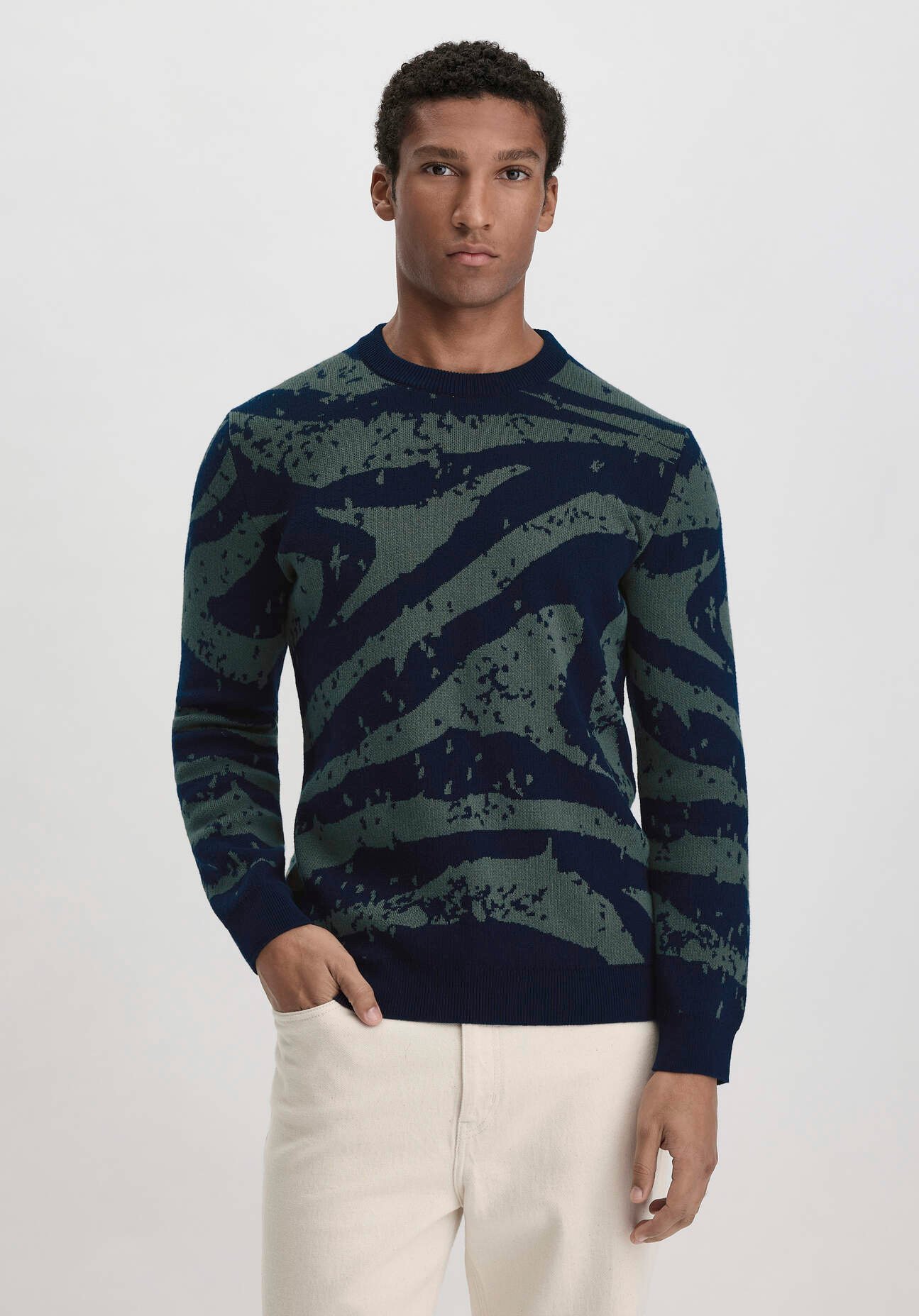 Thumbnail - hessnatur Herren Jacquard Strick Pullover Regular aus Bio-Baumwolle mit Schurwolle - blau - Größe 48