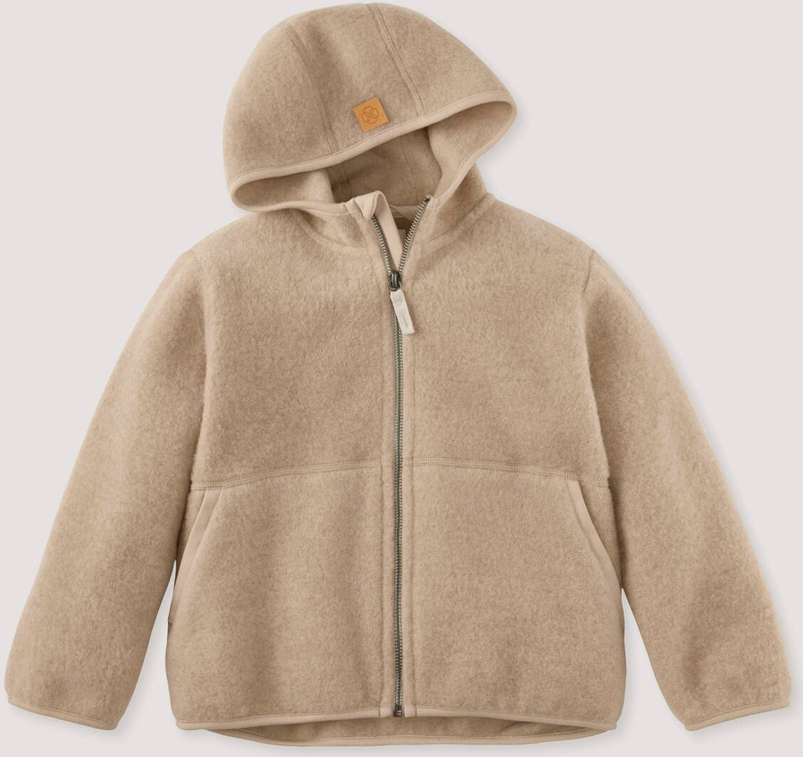 hessnatur Kinder Wollfleece Jacke aus Bio-Merinowolle - beige - Größe 98/104