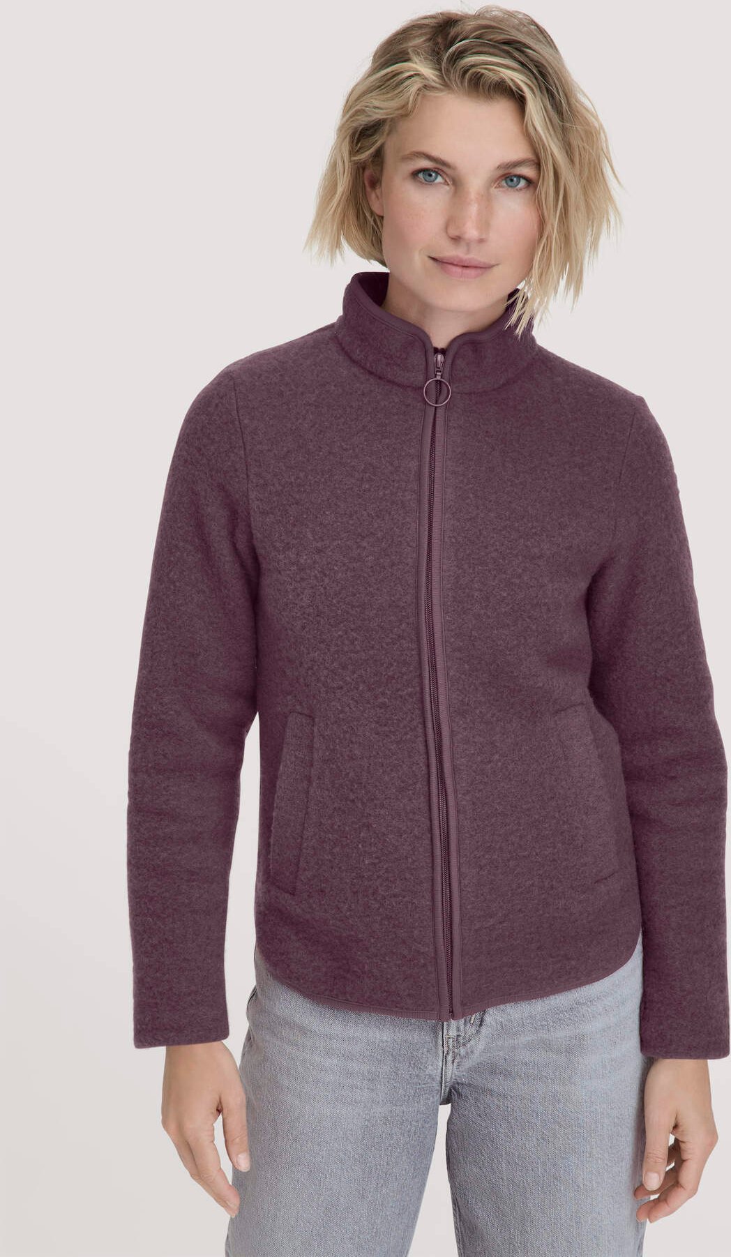 hessnatur Damen Wollfleece Jacke Regular aus Bio-Merinowolle - lila - Größe XXL
