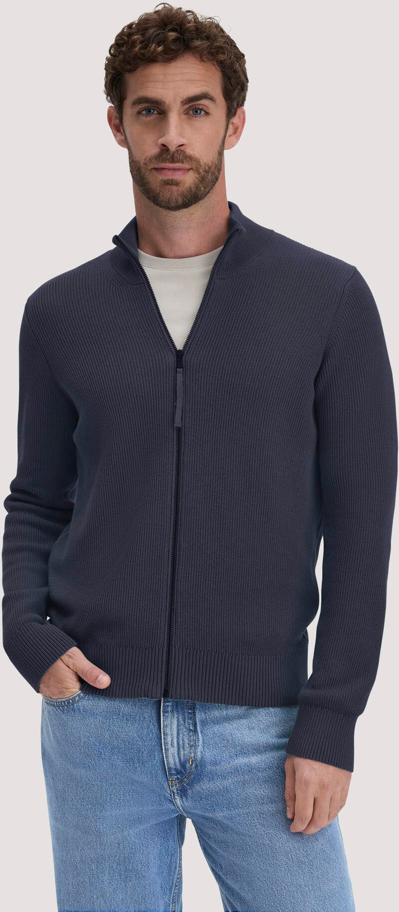 hessnatur Herren Strick Jacke Regular aus Bio-Baumwolle - blau - Größe L