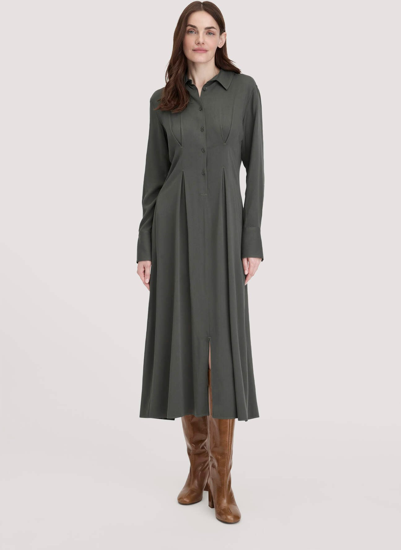 Thumbnail - hessnatur Damen Kleid Midi Regular aus LENZING™ ECOVERO™ Viskose - grün - Größe 34