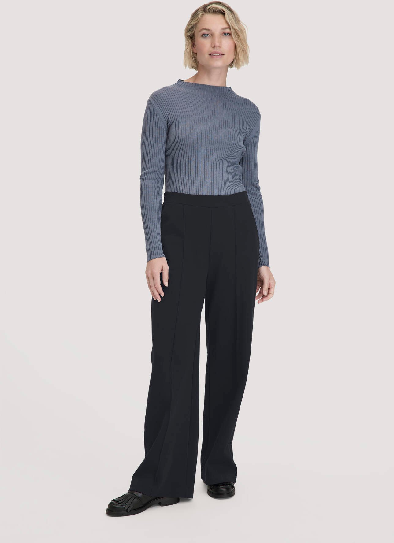 hessnatur Damen Jersey Hose Wide Leg Relaxed aus Bio-Baumwolle - schwarz - Größe 34