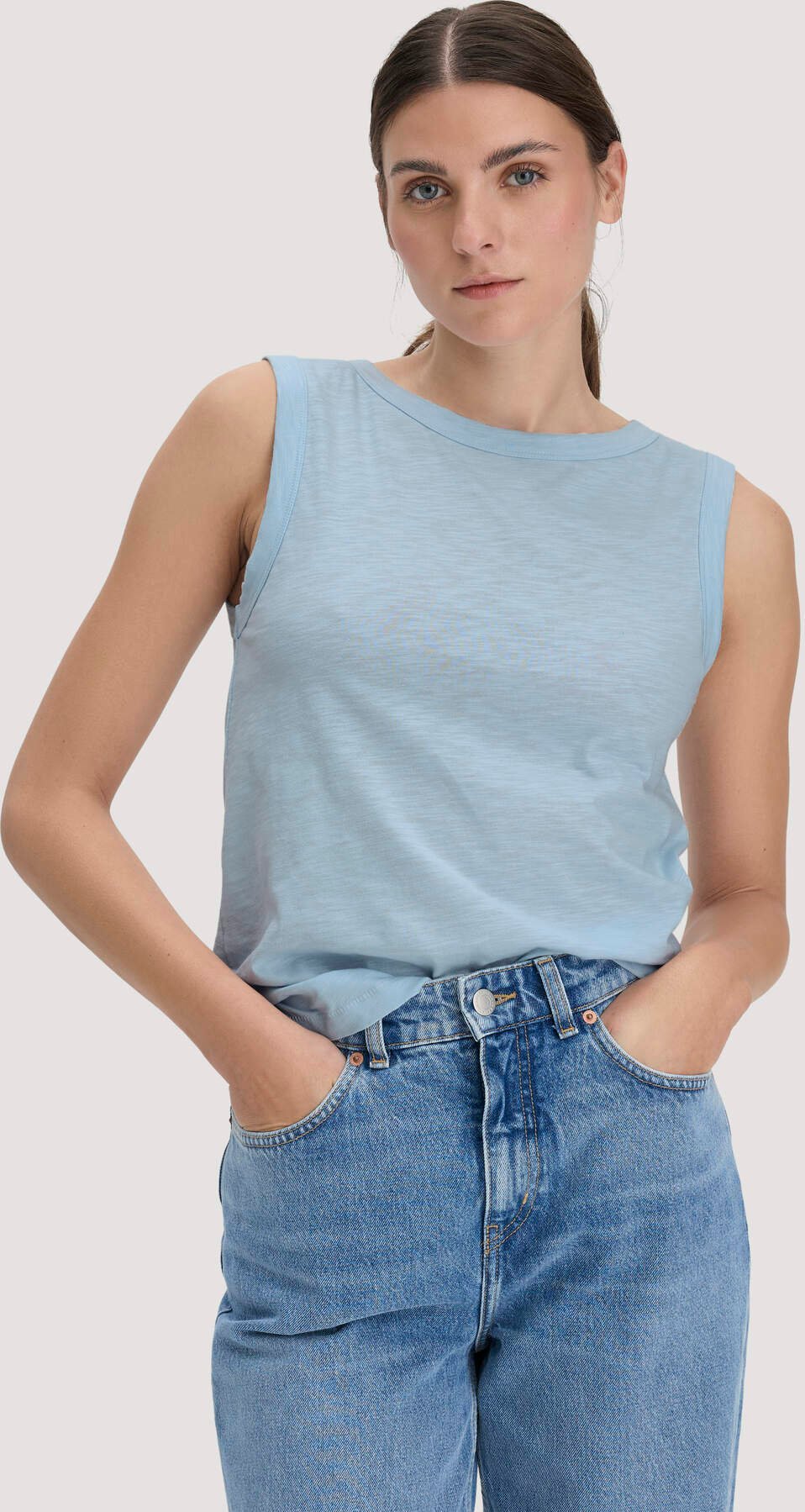 hessnatur Damen Light Slub Jersey Top Regular aus Bio-Baumwolle - blau - Größe 36