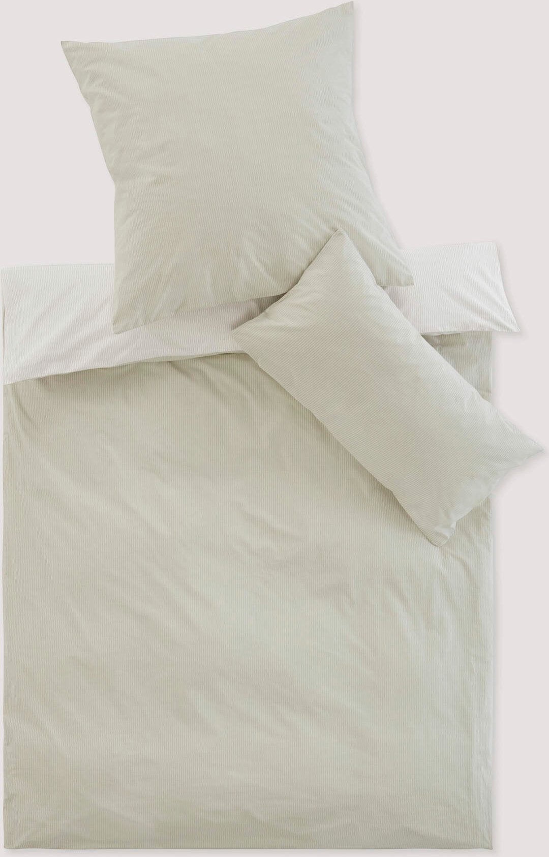 hessnatur Perkal Wende-Bettwäsche-Set PIET aus Bio-Baumwolle - grün - Größe 135x200 / 40x80 cm