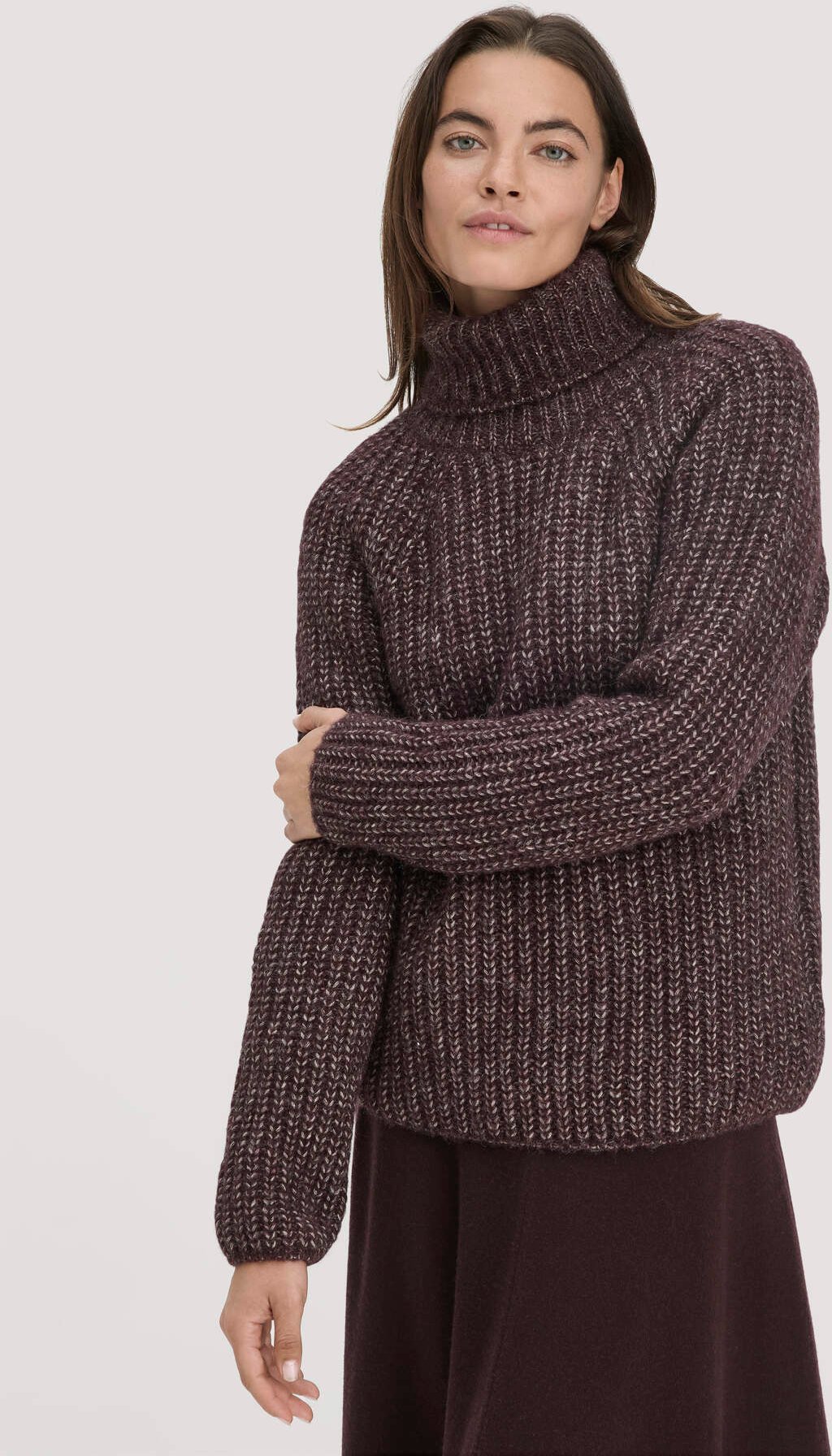 Thumbnail - hessnatur Damen Strick Rollkragenpullover Relaxed aus Alpaka mit Bio-Baumwolle - braun - Größe XL