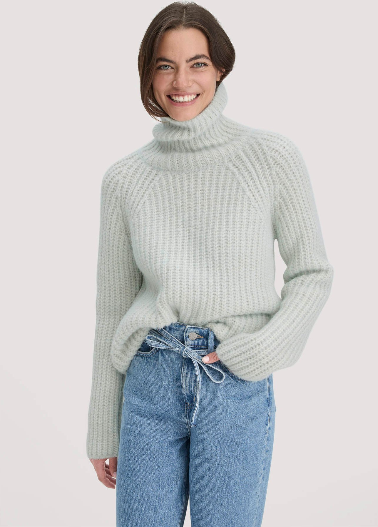 hessnatur Damen Strick Rollkragenpullover Relaxed aus Alpaka mit Bio-Baumwolle - blau - Größe L