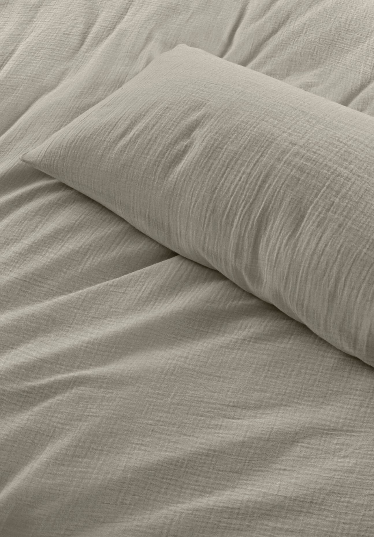 hessnatur Musselin Bettwäsche-Set aus Bio-Baumwolle - beige - Größe 200x200 / 2x80x80 cm