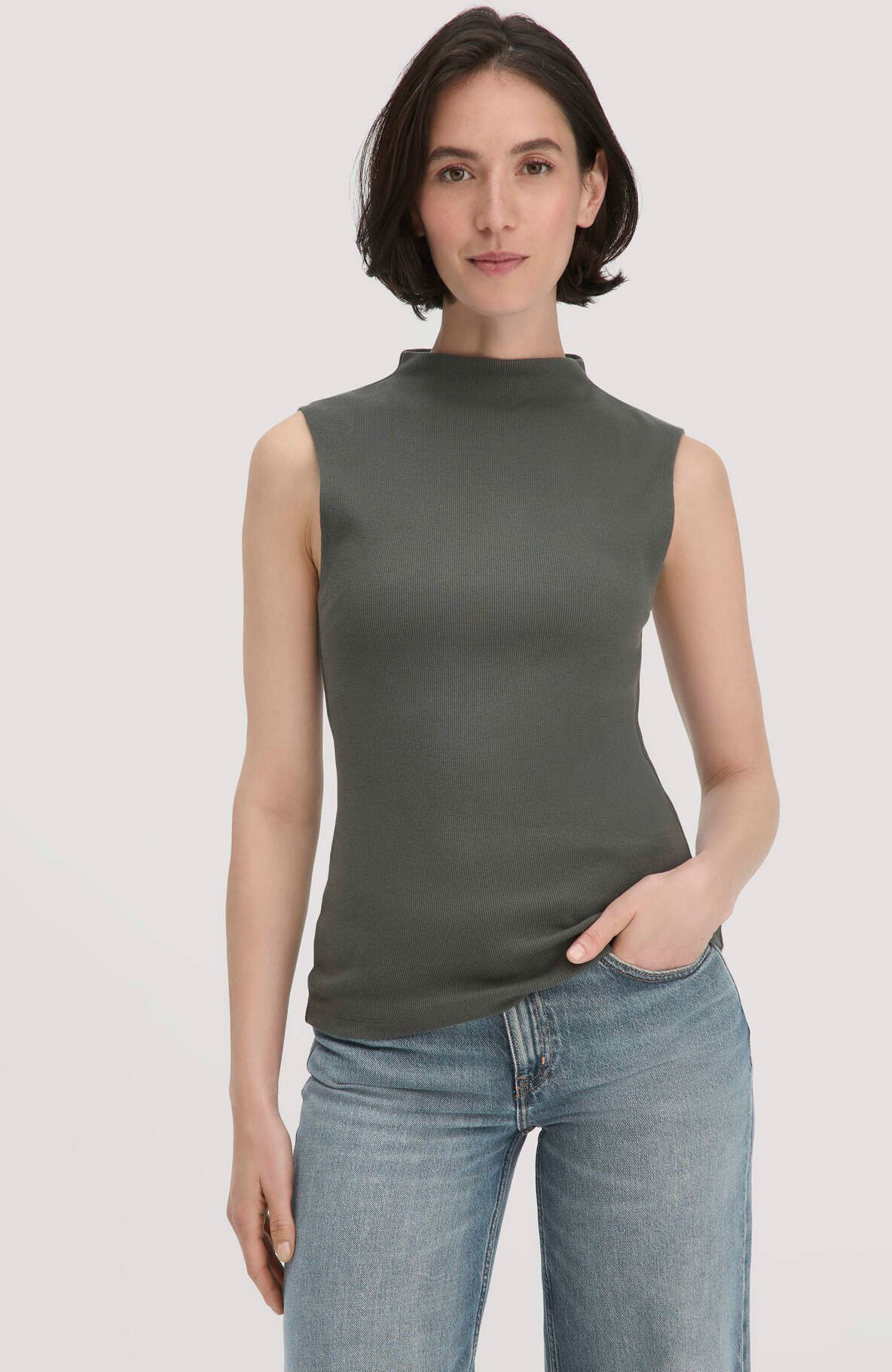 hessnatur Damen Rib Top Slim aus Bio-Baumwolle - grün - Größe 40
