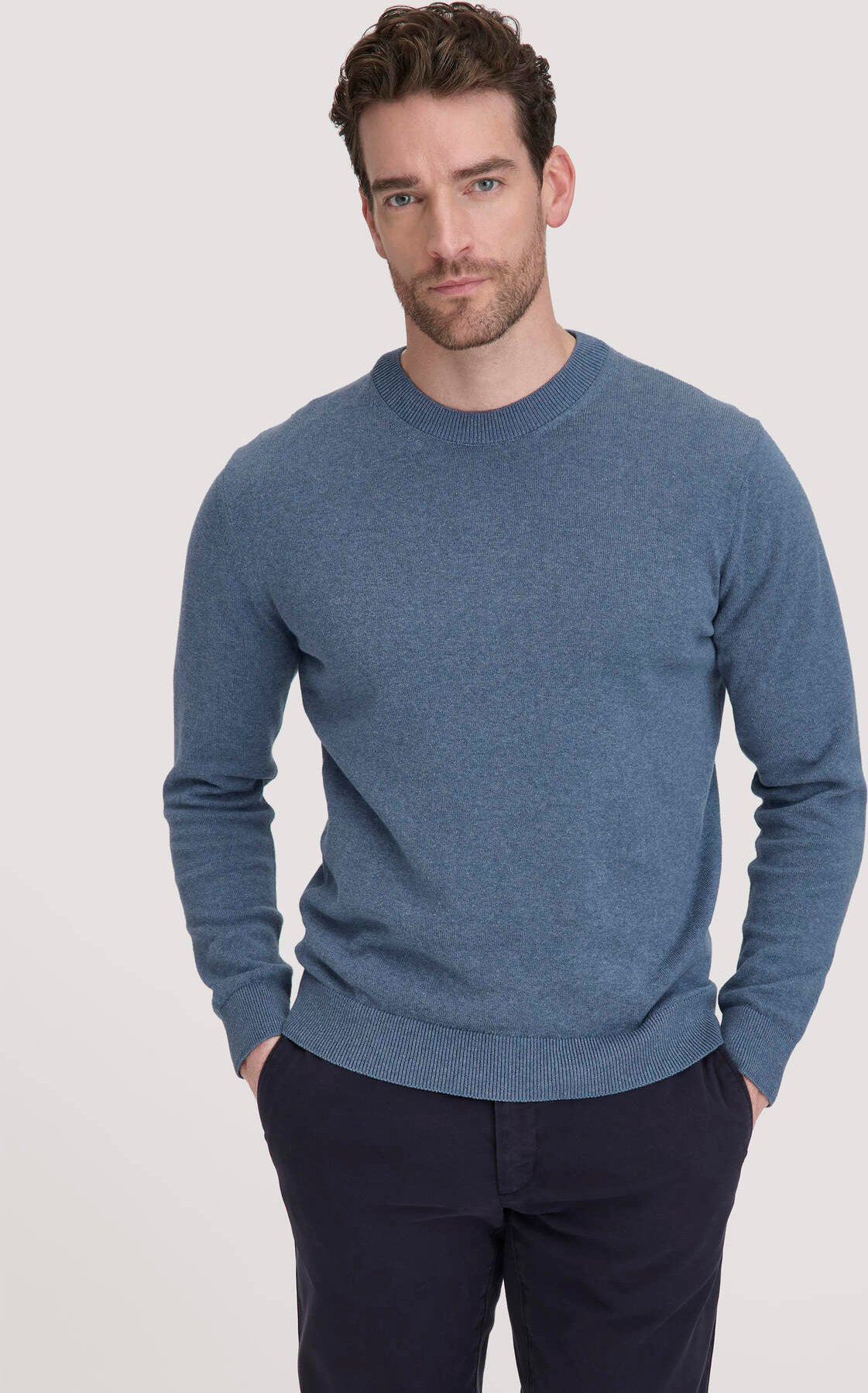 hessnatur Herren Strick Pullover Regular aus Bio-Baumwolle - blau - Größe M
