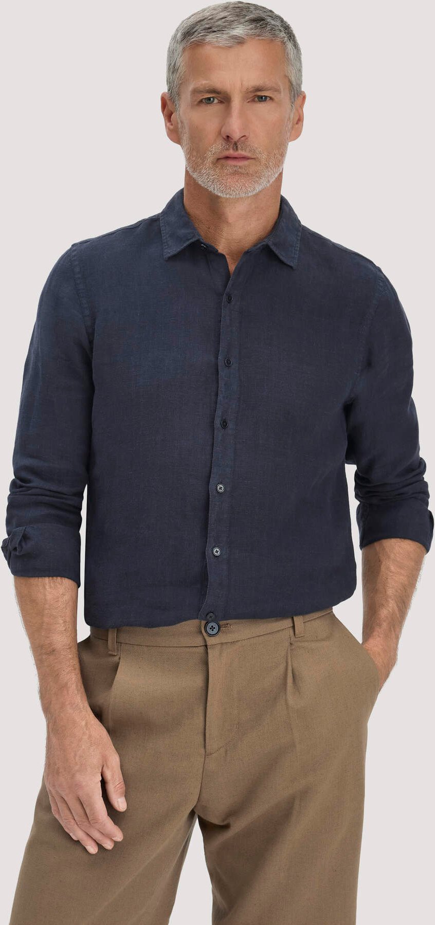 hessnatur Herren Hemd Regular aus Leinen - blau - Größe L41/42