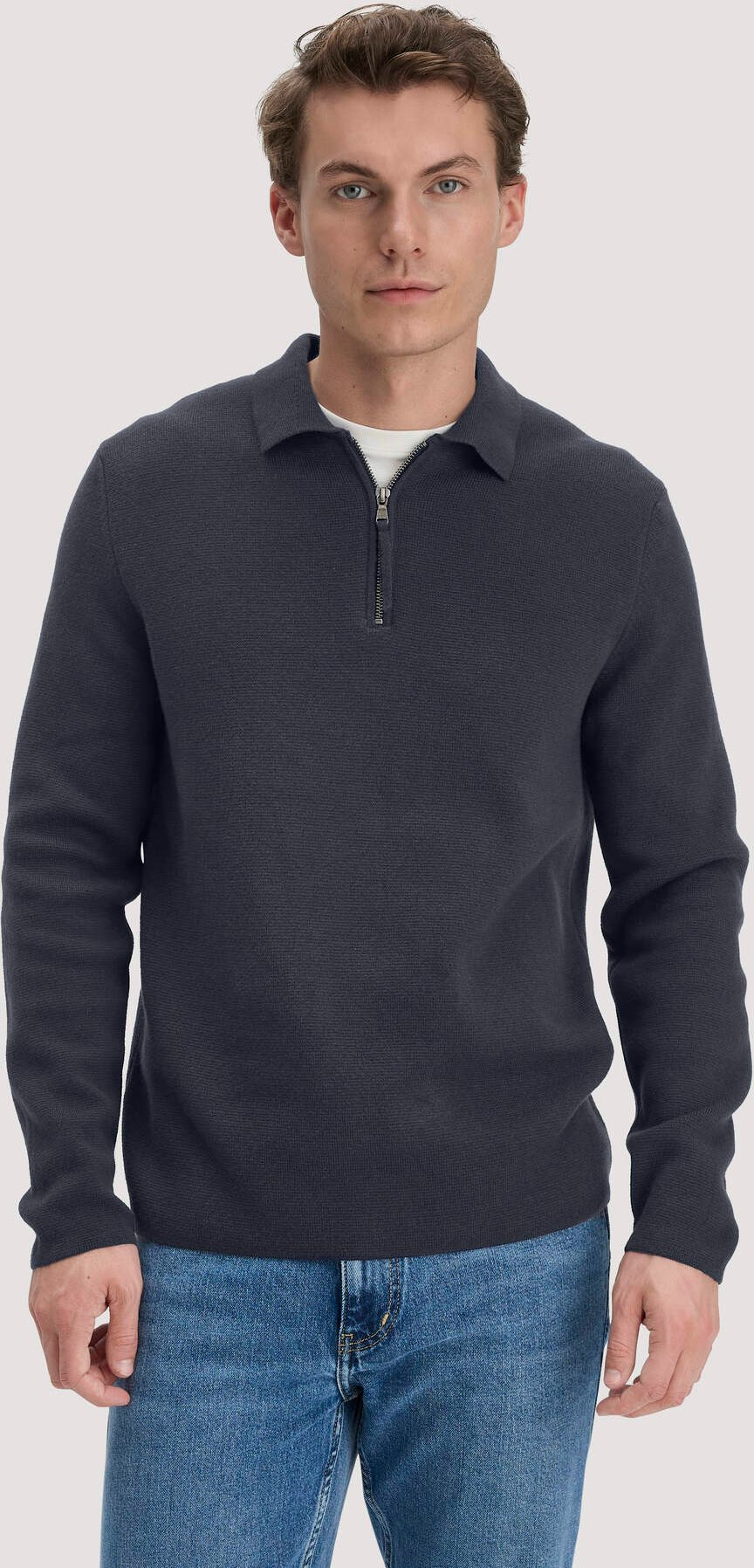 hessnatur Herren Milano Strick Polo Regular aus Bio-Baumwolle und Bio-Schurwolle - blau - Größe M