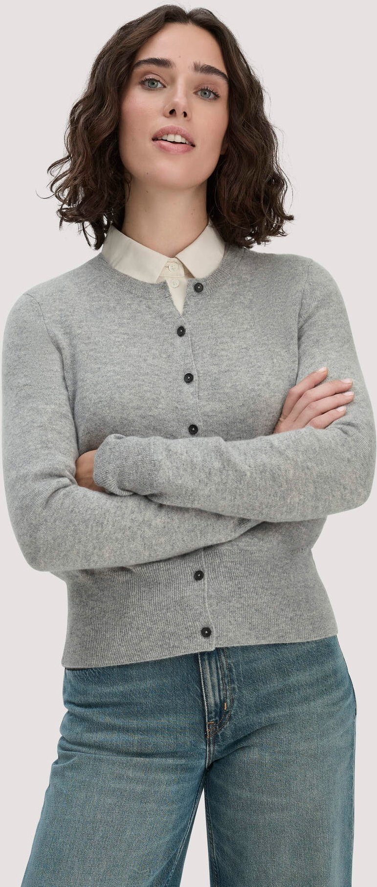 hessnatur Damen Strick Jacke Regular BETTER RECYCLING aus Cashmere - grau - Größe XL