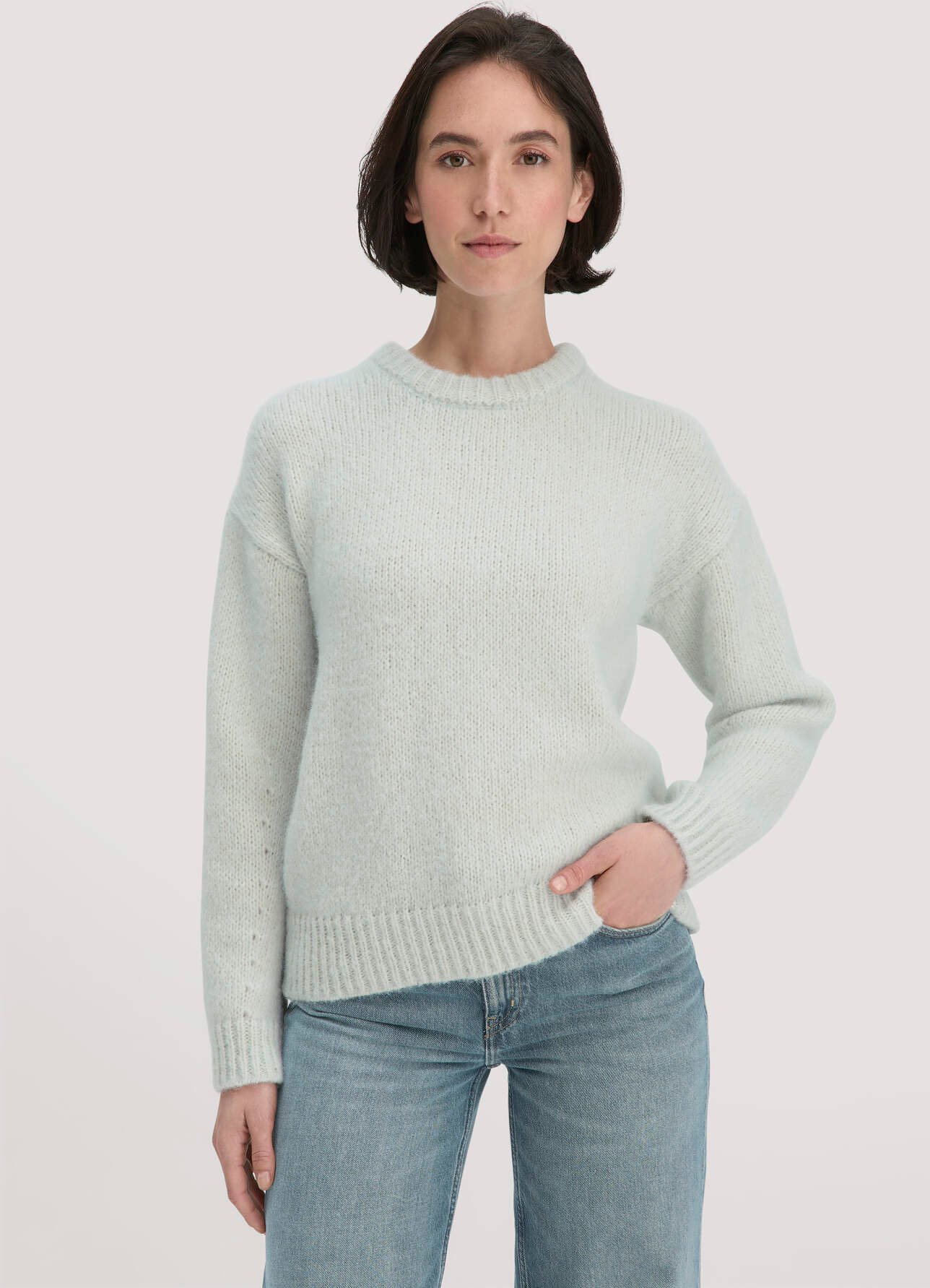 hessnatur Damen Strick Pullover Relaxed aus Alpaka mit Bio-Baumwolle - blau - Größe M