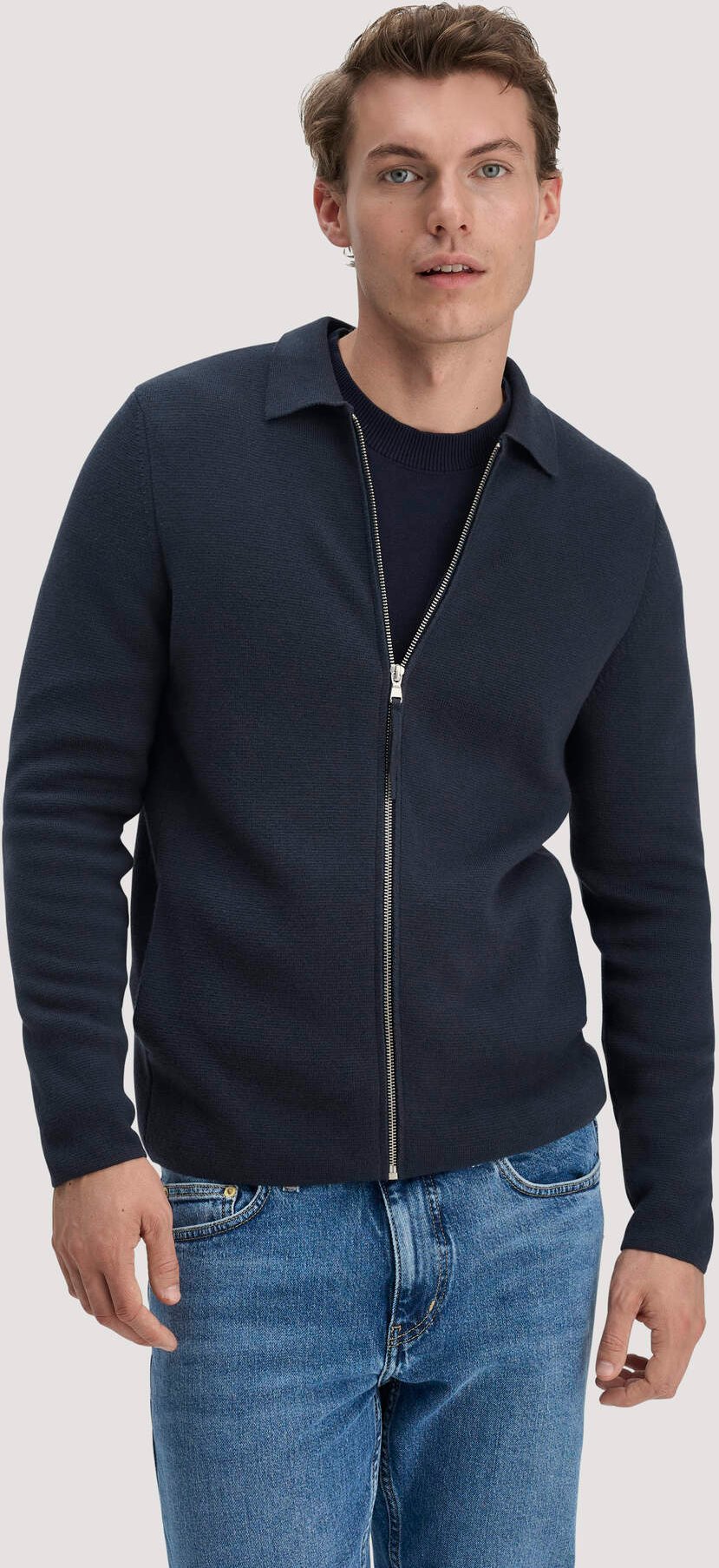 hessnatur Herren Milano Strick Jacke Regular aus Bio-Baumwolle mit Bio-Merinowolle - blau - Größe XXL