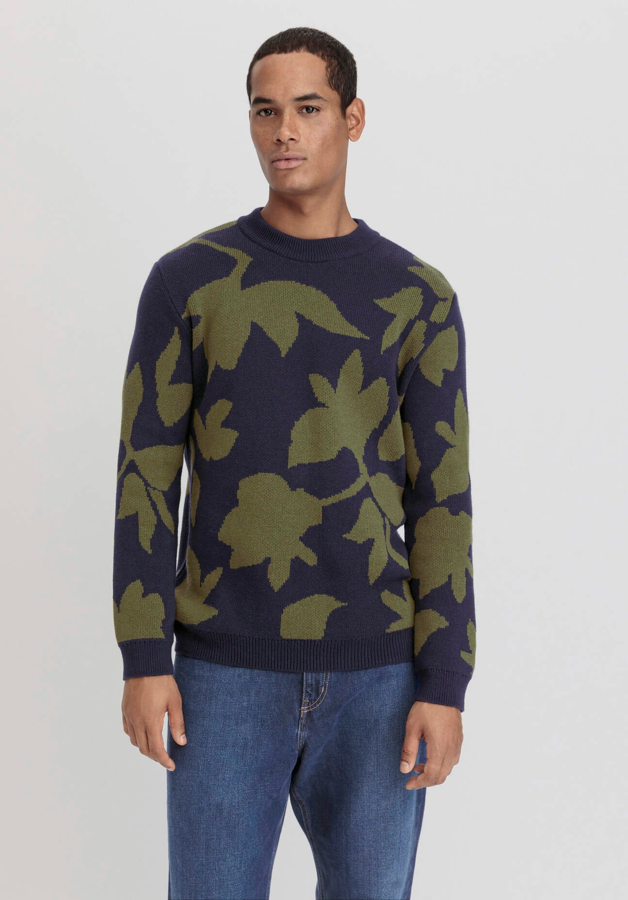 Thumbnail - hessnatur Herren Pullover Jacquard Regular aus Bio-Baumwolle mit Bio-Merinowolle - grün - Größe 48