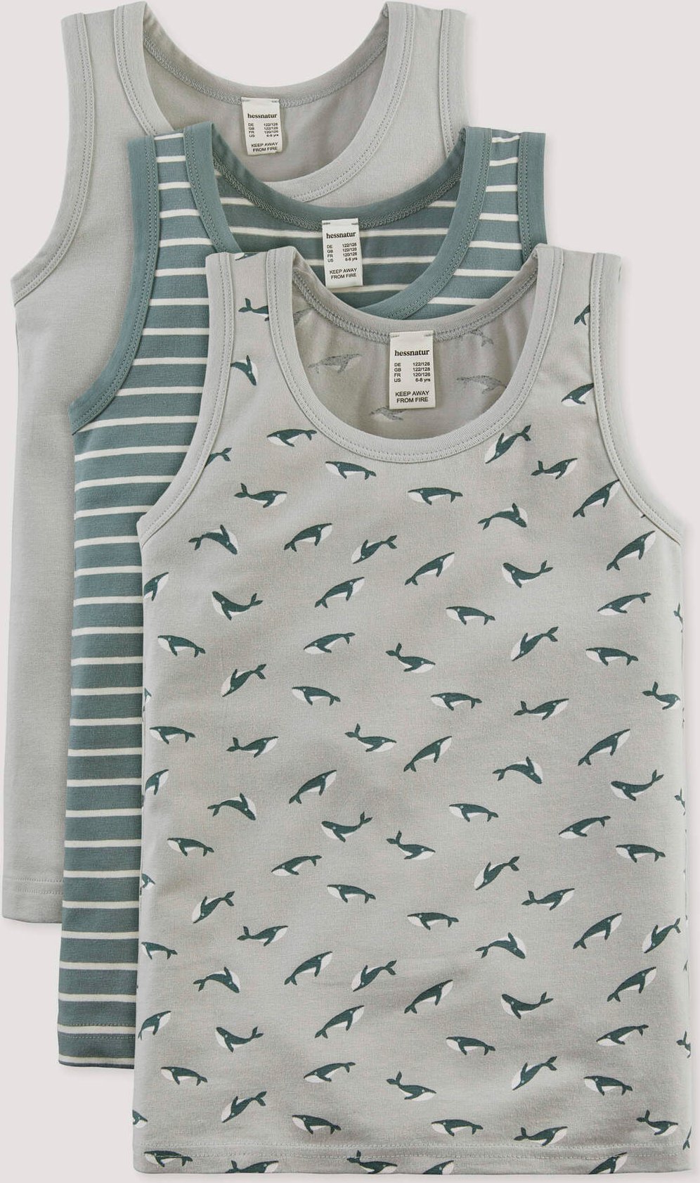hessnatur Kinder Unterhemd im 3er-Pack aus Bio-Baumwolle - blau - Größe 134/140