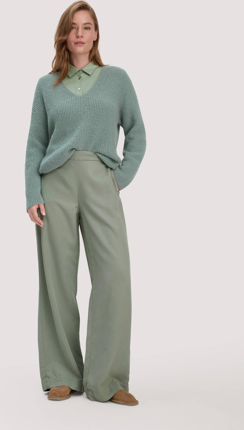 hessnatur Damen Hose Wide Leg aus TENCEL™ Lyocell - grün - Größe 42