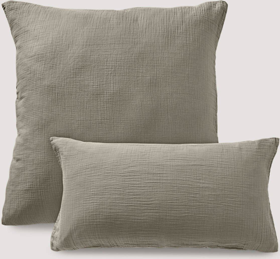 hessnatur Musselin Kissenbezug aus Bio-Baumwolle - grün - Größe 80x80 cm