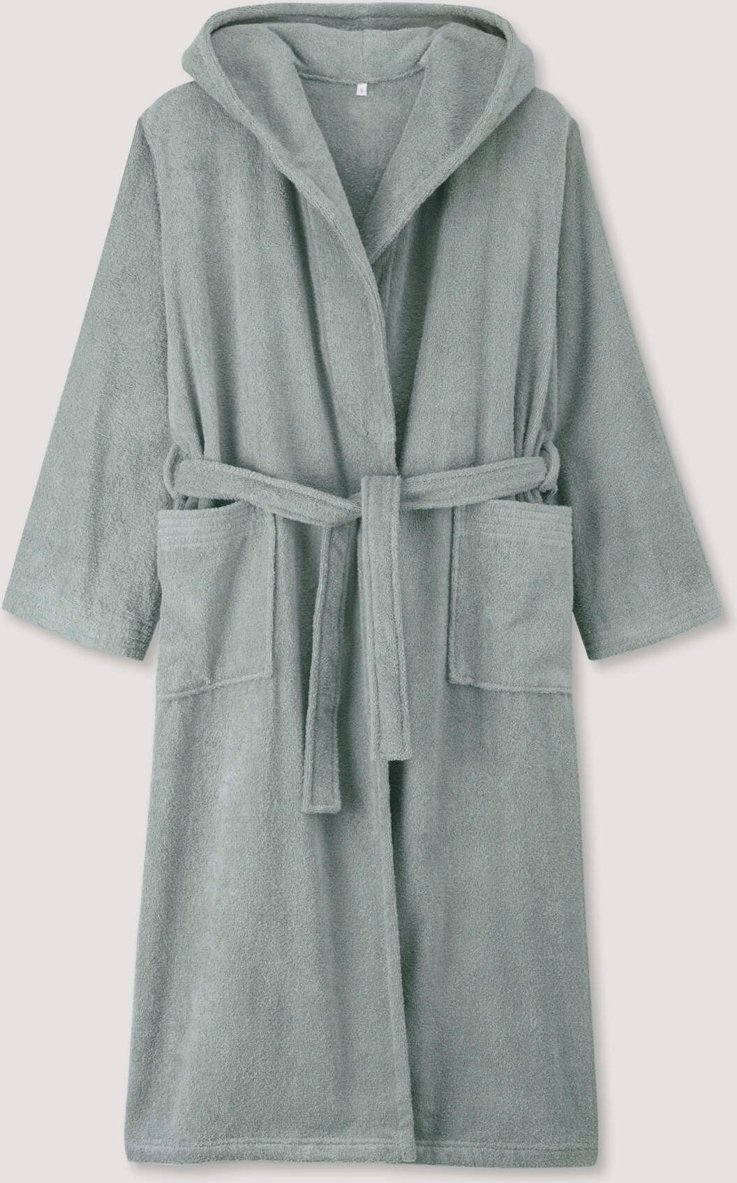 hessnatur langer Bademantel Relaxed aus Bio-Baumwolle - grün - Größe M