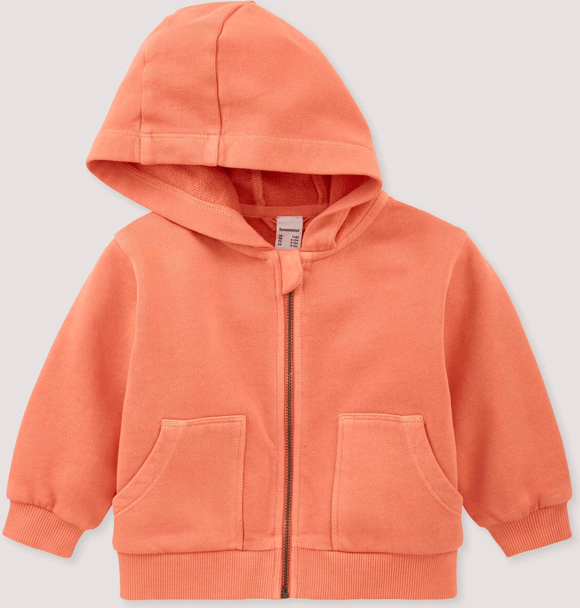 hessnatur Baby Sweatjacke BETTER RECYCLING aus Bio-Baumwolle - orange - Größe 62/68