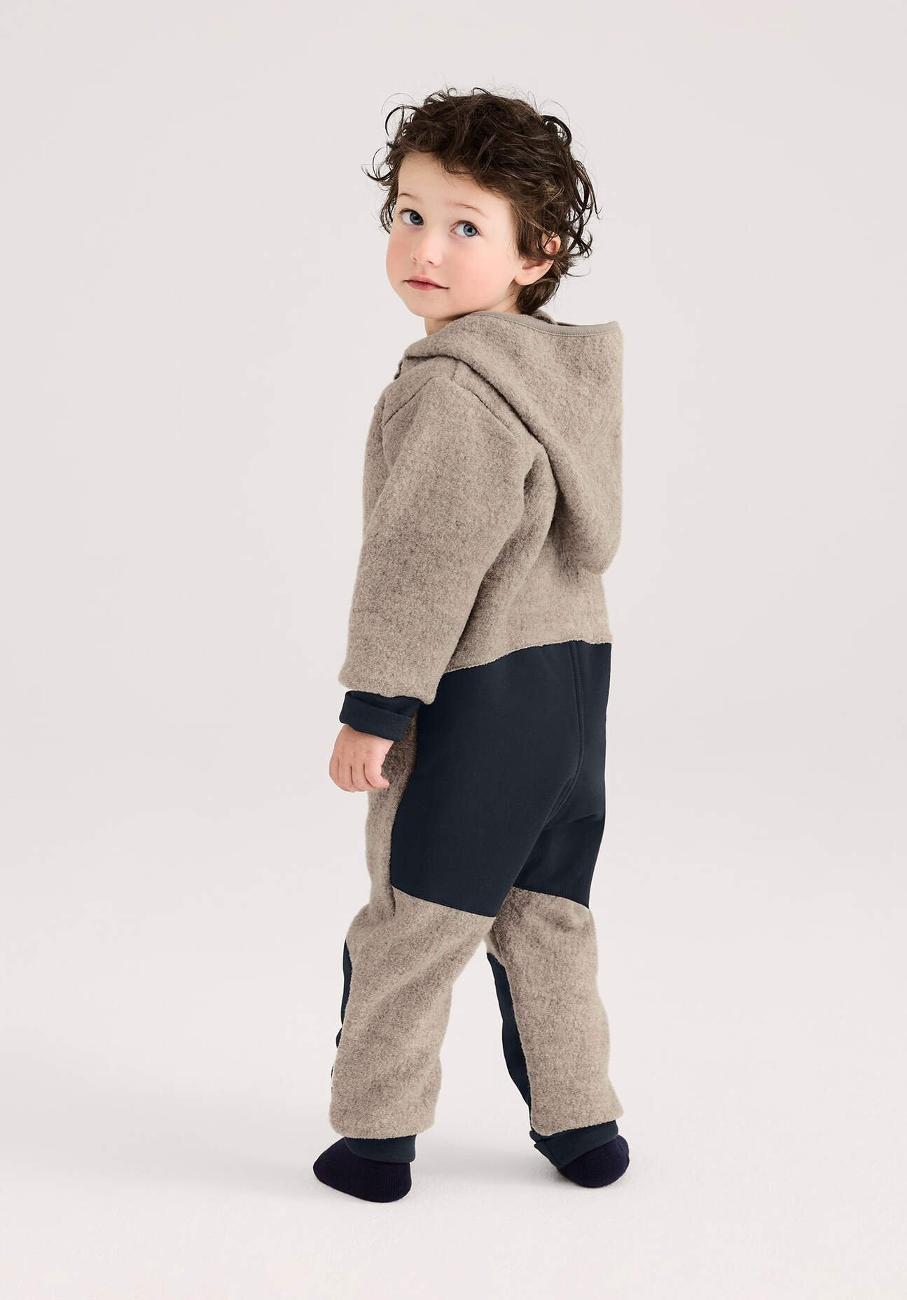 hessnatur Baby Wollwalk Overall aus Bio-Merinowolle mit Softshell - grau - Größe 86/92