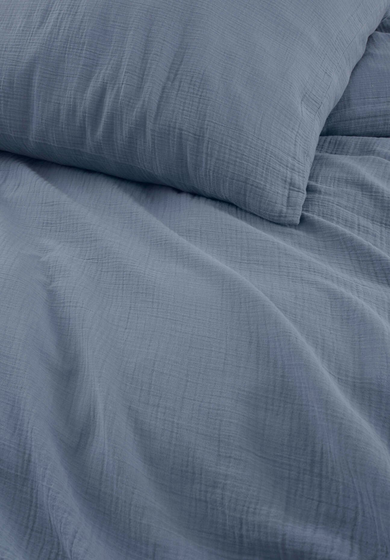 hessnatur Musselin Bettwäsche-Set aus Bio-Baumwolle - blau - Größe 135x200 / 40x80 cm