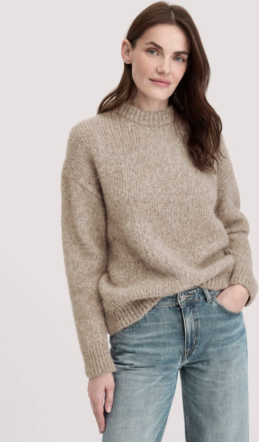 hessnatur Damen Strick Pullover Relaxed aus Alpaka mit Bio-Baumwolle - beige - Größe XL