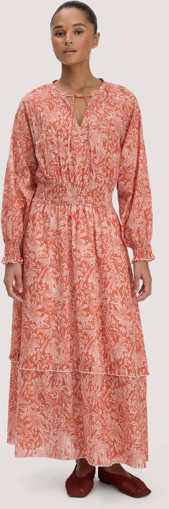 hessnatur Damen Kleid mit Taillierung Maxi aus Bio-Baumwolle - orange - Größe 40