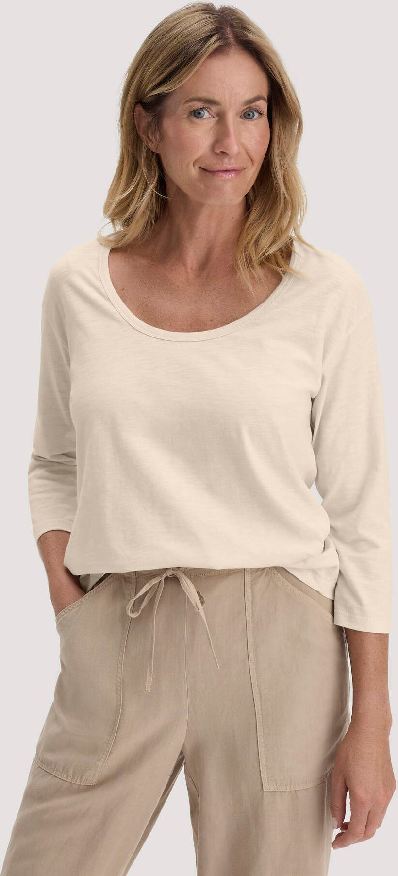 hessnatur Damen Light Slub Longsleeve Relaxed aus Bio-Baumwolle - natur - Größe 46