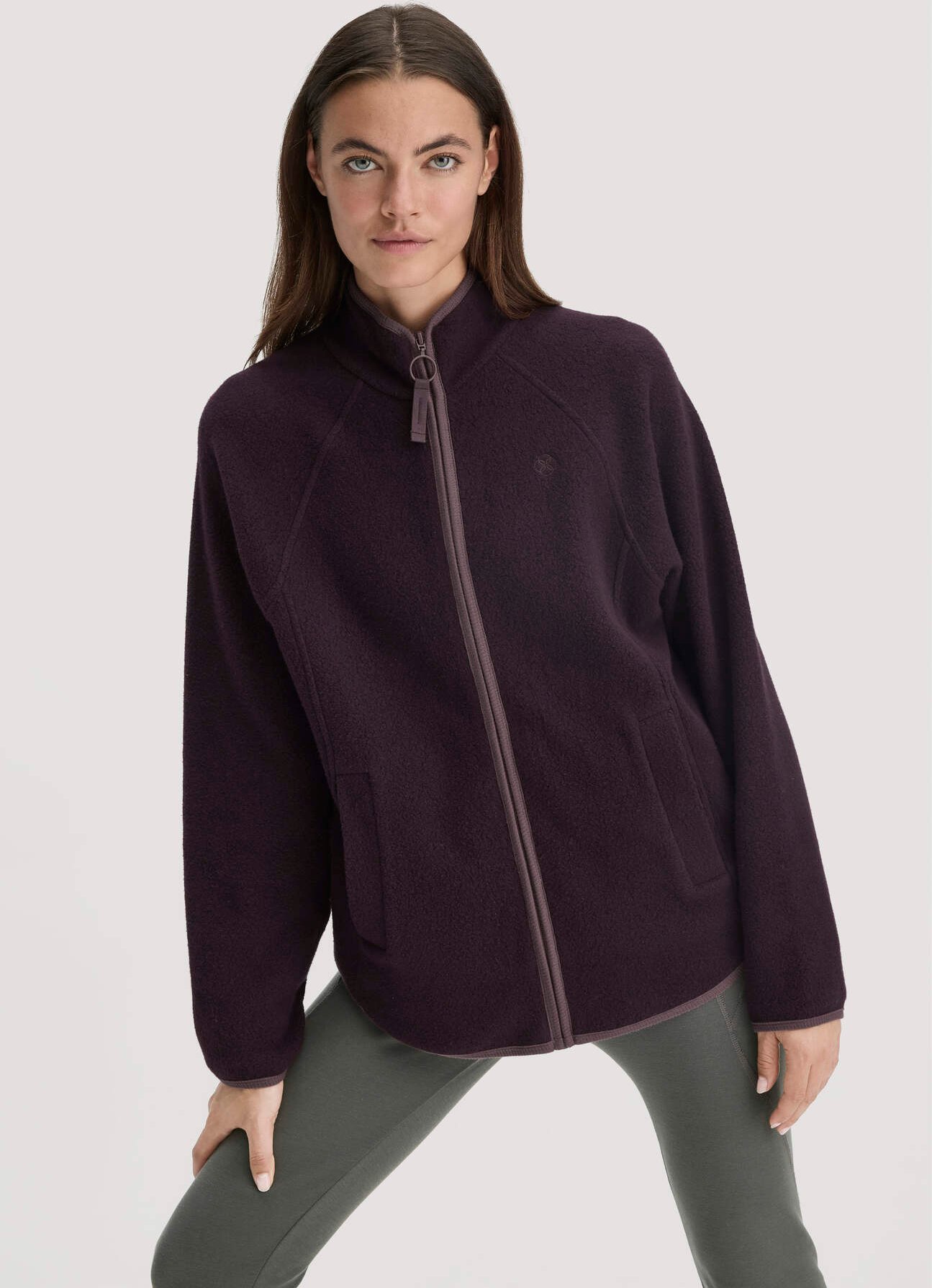 hessnatur Loungewear Fleece Jacke Relaxed ACTIVE LIGHT aus Bio-Baumwolle - braun - Größe S