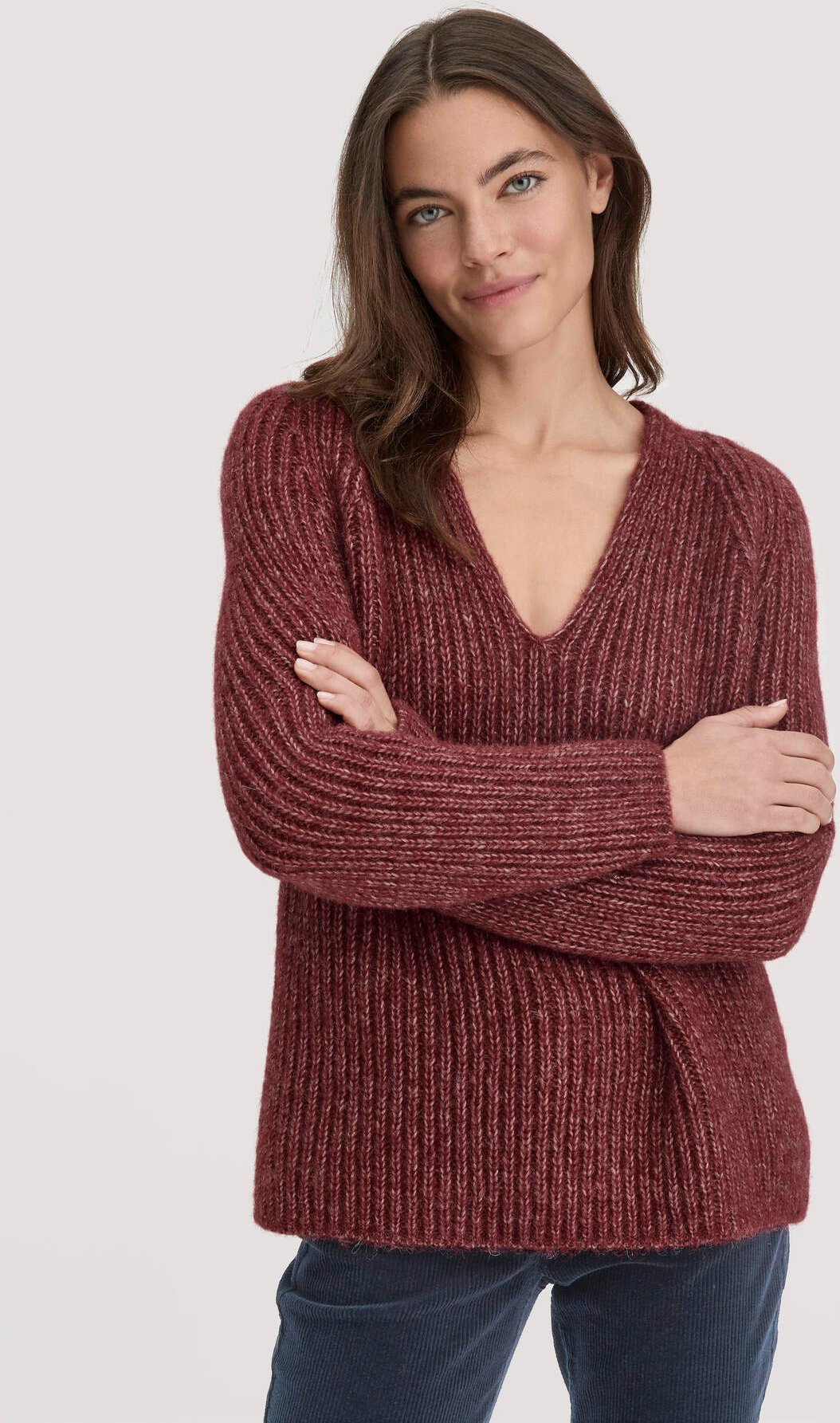 hessnatur Damen Strick Pullover Relaxed aus Alpaka mit Bio-Baumwolle - rot - Größe L