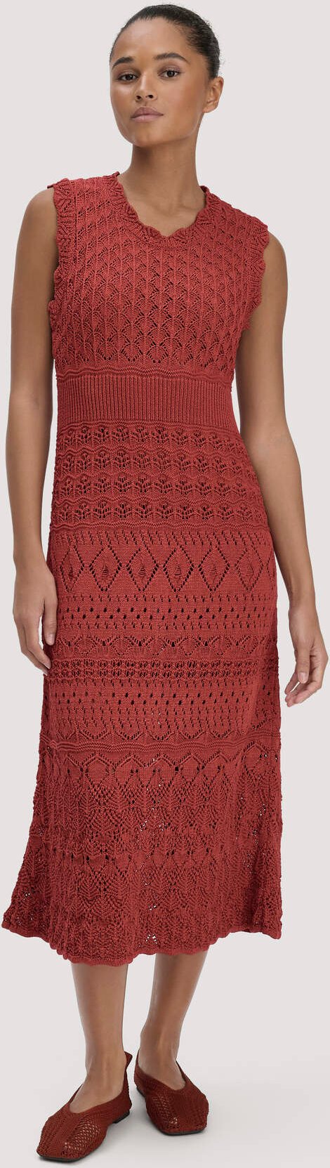 hessnatur Damen Strick Kleid Midi aus Bio-Baumwolle - braun - Größe XXL